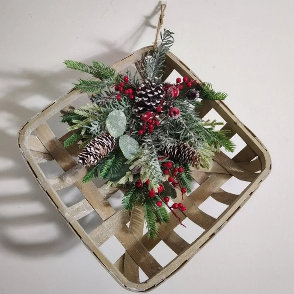 Tobacco Farmhouse Woven Basket Hanging Wall Decor | Pinecone & Berry Greenery
